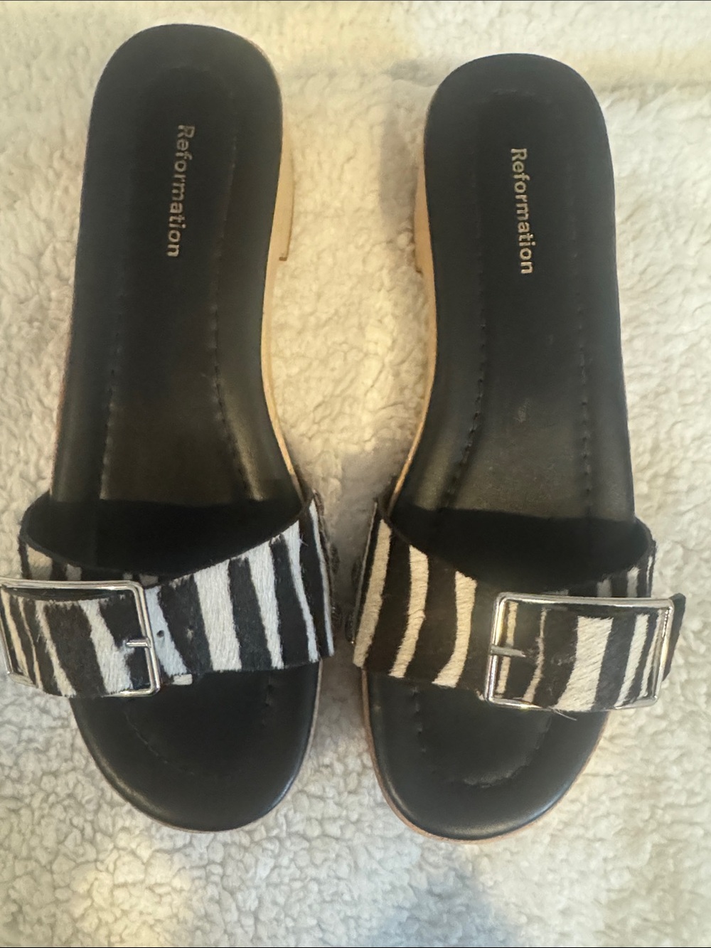 Reformation Brown & White Zebra Slide Sandals Size 6.5